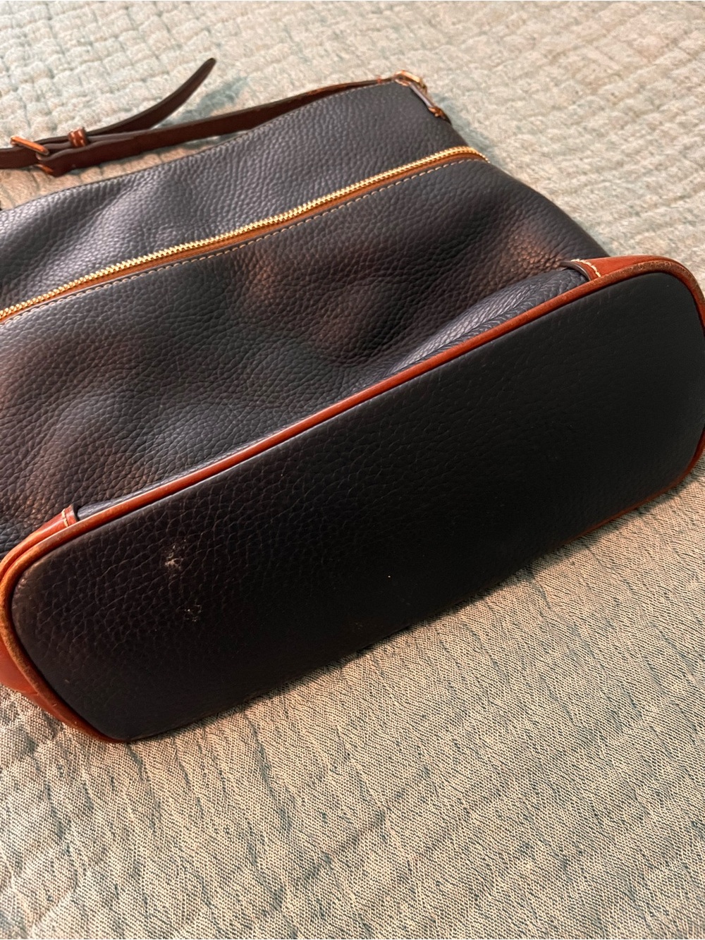 Dooney & Bourke dark blue Pebbled Leather Crossbody with Brown Trim - Picture 14 of 14